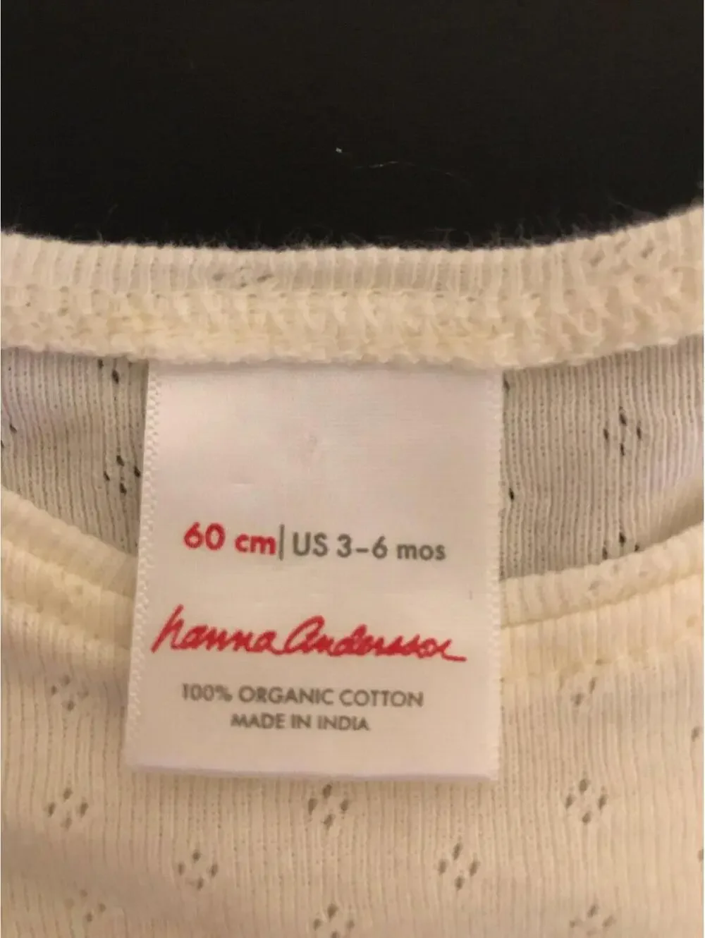 Hanna Andersson Baby 3/6 mo 60cm Dress Longsleeved Ivory Knit Cotton Pointelle
